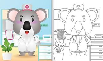 Malbuch für Kinder mit einer niedlichen Koala-Krankenschwester-Charakterillustration vektor