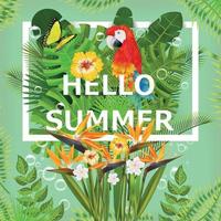 Sommer- Hintergrund mit tropisch Pflanzen und Blumen. zum typografisch, Banner, Poster, Party Einladung. Vektor Illustration