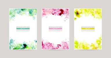 färgrik vattenfärg stänk vektor bakgrund uppsättning. kort för hälsningar, inbjudan, bröllop, grön, lila, gul