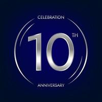 10 .. Jubiläum. zehn Jahre Geburtstag Feier Banner im Silber Farbe. kreisförmig Logo mit elegant Nummer Design. vektor