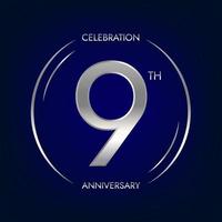 9:e årsdag. nio år födelsedag firande baner i silver- Färg. cirkulär logotyp med elegant siffra design. vektor