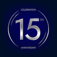 15 .. Jubiläum. fünfzehn Jahre Geburtstag Feier Banner im Silber Farbe. kreisförmig Logo mit elegant Nummer Design. vektor