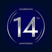 14:e årsdag. fjorton år födelsedag firande baner i silver- Färg. cirkulär logotyp med elegant siffra design. vektor