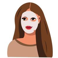 kvinna med en vård mask på henne ansikte. behandling av rynkor, finnar, påsar under de ögon. spa behandlingar på Hem. vektor illustration