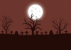 silhuett av en kyrkogård på natt med en ljus full måne, vektor illustration.