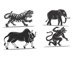 vektor ko, elephnat, tiger och varulv djur- silhuett