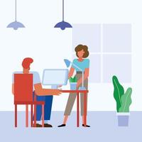 Teamwork-Konzept mit Frau und Mann im Büro vektor