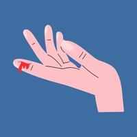 illustration av en hand med en skära på de finger och blod. vektor hand dragen illustration