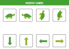 links, Rechts, oben oder runter. räumlich Orientierung mit süß Grün Schildkröte. vektor