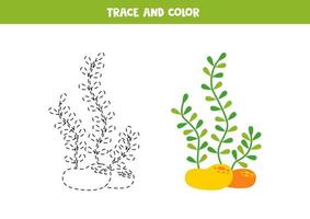 spår och Färg tecknad serie söt hav ogräs. kalkylblad för barn. vektor