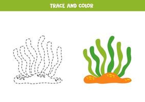 spår och Färg tecknad serie söt sjögräs. kalkylblad för barn. vektor