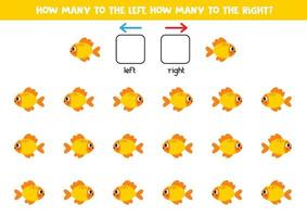 vänster eller höger med söt tecknad fisk. logiskt arbetsblad för förskolebarn. vektor