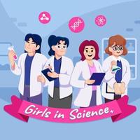 internationell dag av kvinnor och flickor i vetenskaper characer vektor