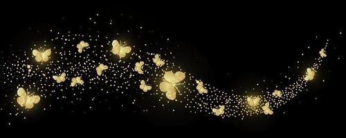goldenes konfetti glänzende glitzernde welle mit schmetterling vektor
