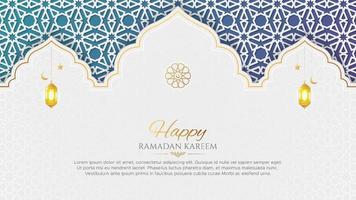 ramadan kareem arabicum islamic elegant vit och gyllene lyx bakgrund med arabicum mönster och dekorativ båge ram vektor