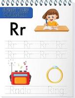 Arbeitsblatt zur Alphabetverfolgung mit den Buchstaben r und r vektor