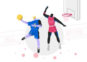 Knall taucht Basketball-Spieler-All-Star- Vektor-flache Illustration ein vektor
