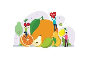 ekologisk frukt för hälsosam livsstil med små människor designkoncept vektor