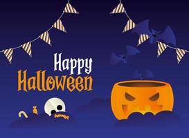 Halloween Kürbis Cartoon mit Fledermäusen und Süßigkeiten Vektor-Design vektor