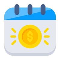 Symbol des Geldes mit Kalender, flaches Design des Zahlungstages vektor