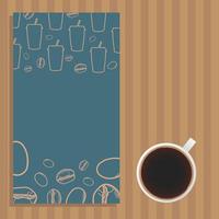 kaffekopp och blå affisch med muggar och bönor vektordesign vektor