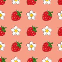 nahtlos Muster mit Erdbeeren und Gänseblümchen auf zart Rosa, Pfirsich Hintergrund vektor