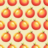 sömlös mönster med saftig persika på ljus gul bakgrund, sommar mönster med frukt vektor