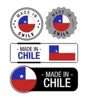 uppsättning av tillverkad i chile etiketter, logotyp, chile flagga, chile produkt emblem vektor