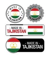 uppsättning av tillverkad i tadzjikistan etiketter, logotyp, tadzjikistan flagga, tadzjikistan produkt emblem vektor