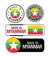 uppsättning av tillverkad i myanmar etiketter, logotyp, myanmar flagga, myanmar produkt emblem vektor