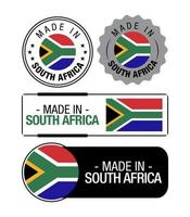 uppsättning av tillverkad i söder afrika etiketter, logotyp, söder afrika flagga, söder afrika produkt emblem vektor