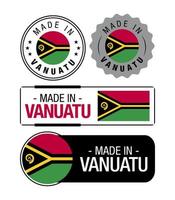 uppsättning av tillverkad i vanuatu etiketter, logotyp, vanuatu flagga, vanuatu produkt emblem vektor