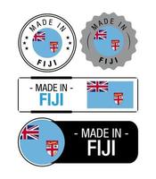 uppsättning av tillverkad i fiji etiketter, logotyp, fiji flagga, fiji produkt emblem vektor