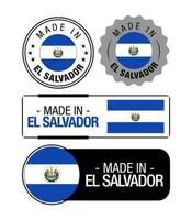 uppsättning av tillverkad i el salvador etiketter, logotyp, el salvador flagga, el salvador produkt emblem vektor