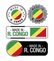 uppsättning av tillverkad i republik av de kongo etiketter, logotyp, republik av de kongo flagga, republik av de kongo produkt emblem vektor