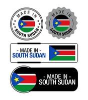 uppsättning av tillverkad i söder sudan etiketter, logotyp, söder sudan flagga, söder sudan produkt emblem vektor