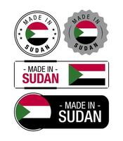 uppsättning av tillverkad i sudan etiketter, logotyp, sudan flagga, sudan produkt emblem vektor