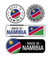 uppsättning av tillverkad i namibia etiketter, logotyp, namibia flagga, namibia produkt emblem vektor