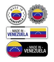 uppsättning av tillverkad i venezuela etiketter, logotyp, venezuela flagga, venezuela produkt emblem vektor