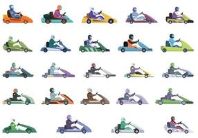 Kart Rennen Symbole einstellen Karikatur Vektor. Auto Straße vektor