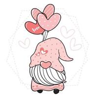 niedlicher rosa Gnom, der Herzballons hält vektor