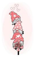 niedliche süße glückliche Gnom auf Blume Fahrrad mit Herz, Liebe Valentinstag Gnom Cartoon Vektor für T-Shirt Druck, Grußkarte, Kinderzimmer Druck