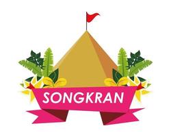Songkran festivalband med berg och blommor vektor