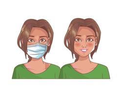 junge Mädchen mit medizinischen Masken vektor