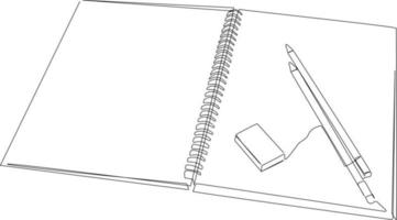 kontinuierlich einer Linie Zeichnung Buch, Stift und Radiergummi. Schule und Büro liefert Konzept. Single Linie zeichnen Design Vektor Grafik Illustration.