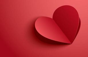 Glad Alla hjärtans dag gratulationskort med papper hjärtan på röd pastell bakgrund.