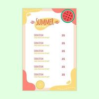 sommerfrische Menüvorlage mit Wassermelone und Orangenfrucht vektor