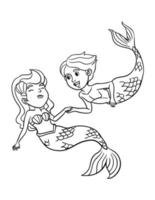 Meerjungfrau und Merman isoliert Färbung Seite zum Kinder vektor