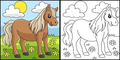 Pony Tier Färbung Seite farbig Illustration vektor