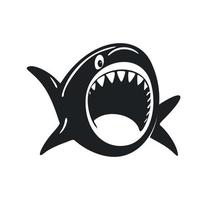 svart och vit minimalistisk logotyp med en charmig glad haj. vektor